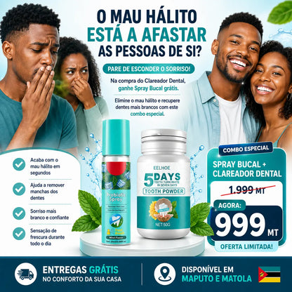Combo 5 Days White™ – Pó Clareador Dental + Spray Bucal Grátis
