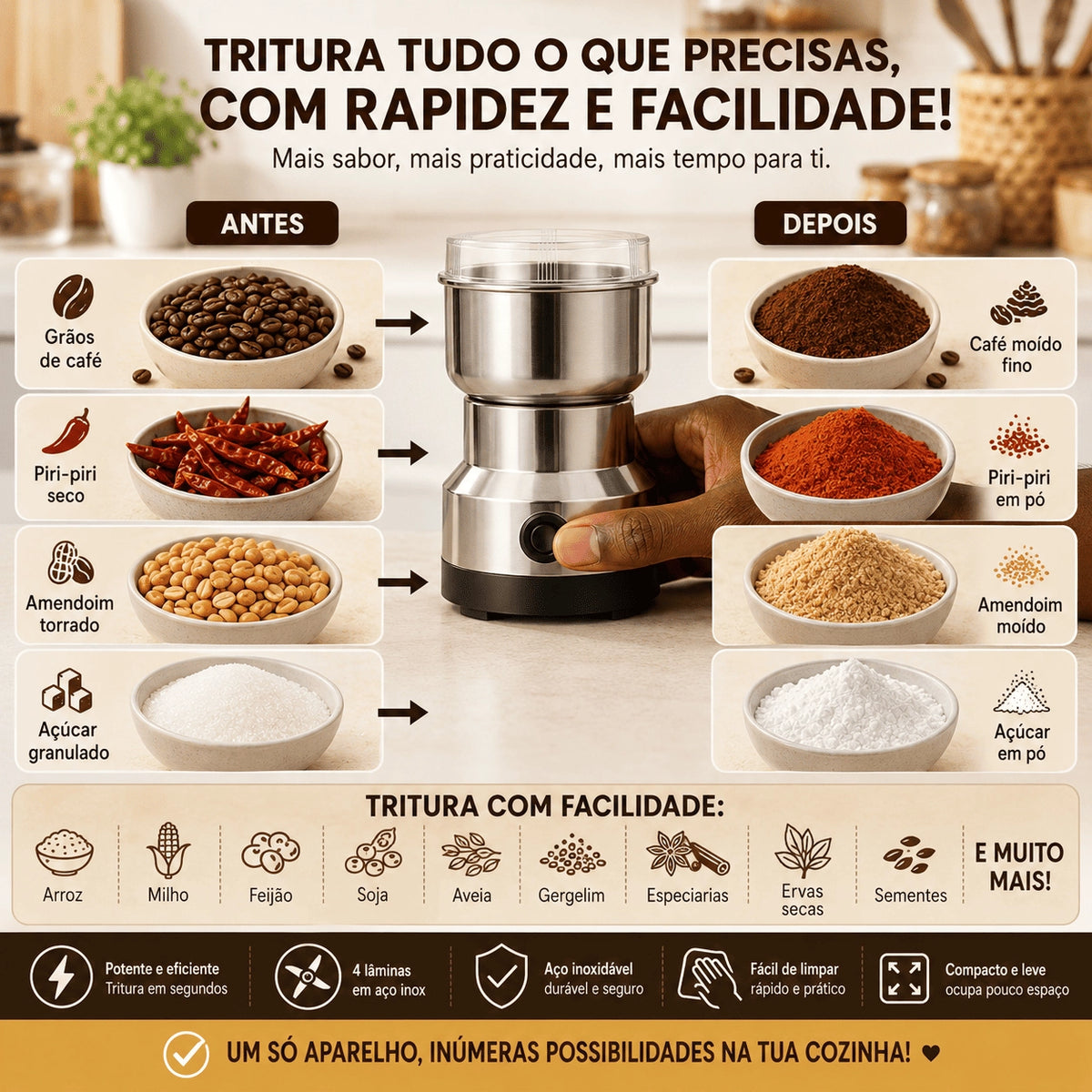 Moedor e Triturador Elétrico de Grãos - Produto Original - (Postamos em 24h)