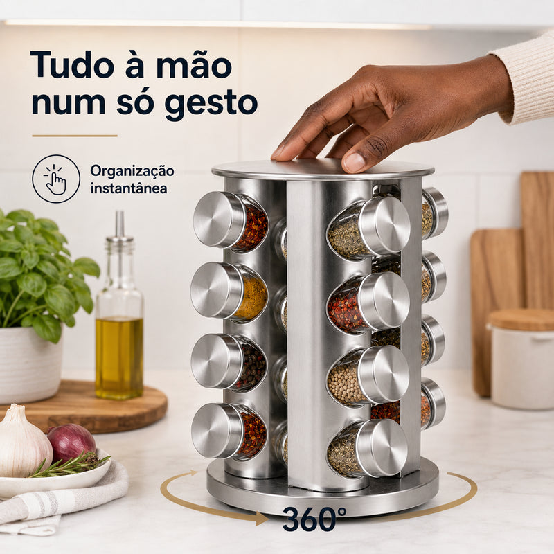 GiroLux 360™ – Organizador de Temperos em Inox com 12 Potes